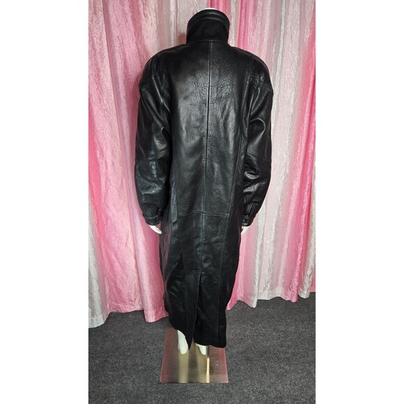 Midway Vintage Leather Collection Black Long Trench Coat Size Large Men's - Picture 9 of 16